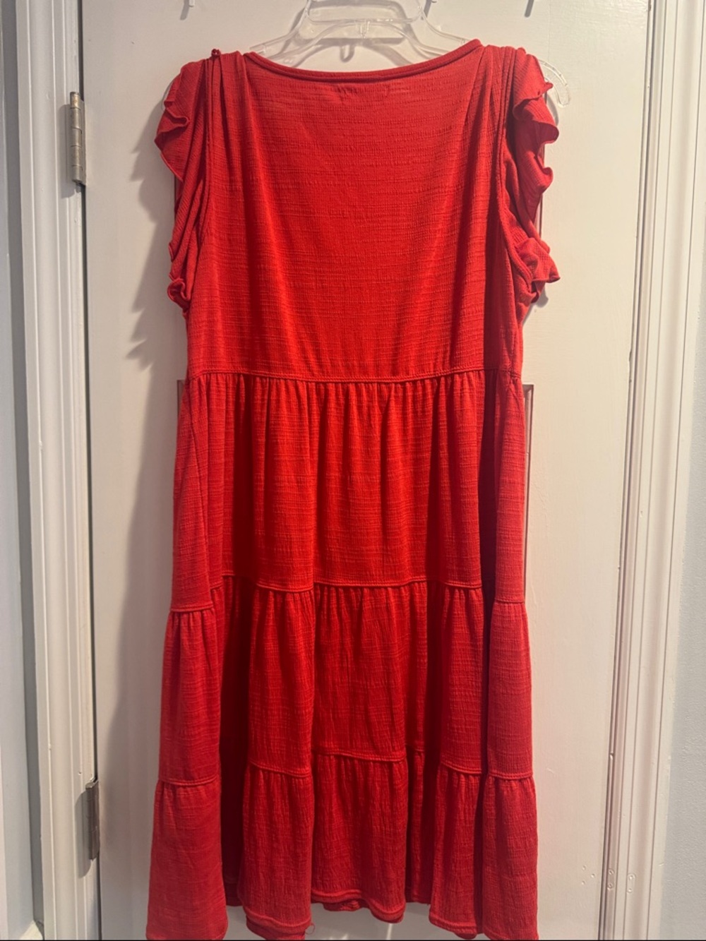 Max Studio Red Tiered Midi Dress with Ruffle Sleeves - Picture 5 of 6